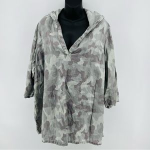 C&C California 100% linen camo print top hooded